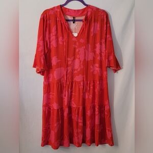 NWOT Qincao Coral and Pink Dress Size L